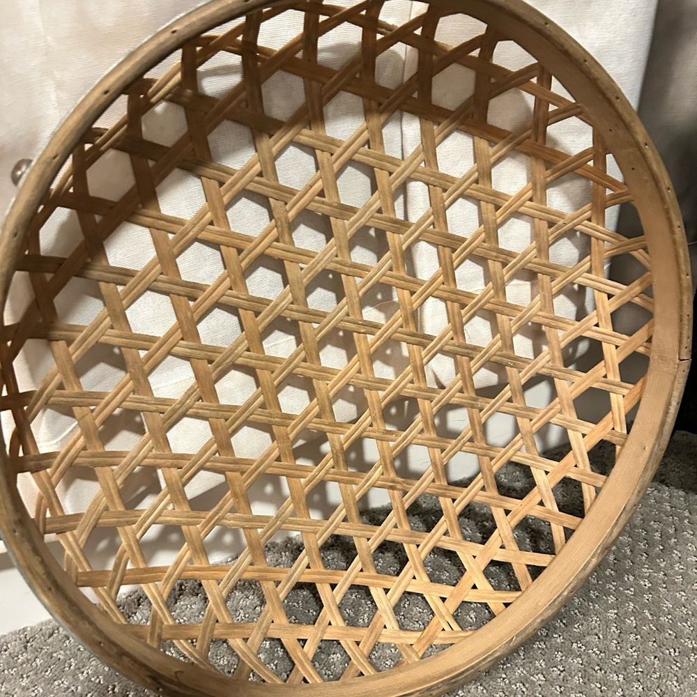Tan Geometric Woven Basket Accent